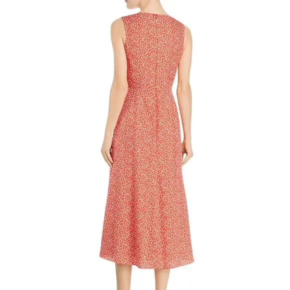 Rebecca Taylor Malia Twist Front Floral Silk Midi Dress Women's 4 Red Garden - Picture 4 of 16